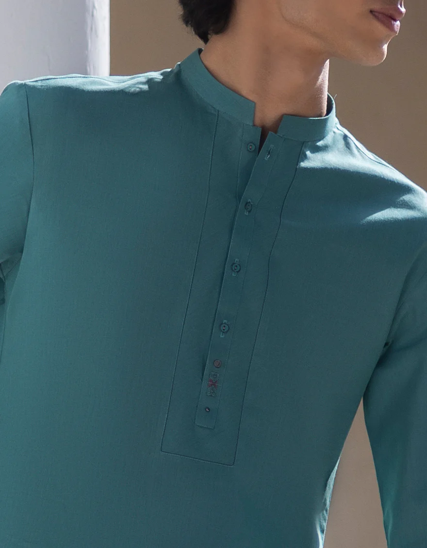 SEA GREEN COTTON KURTA | JTK-S-US-38686/S22/JJ8213-CL - Image 2