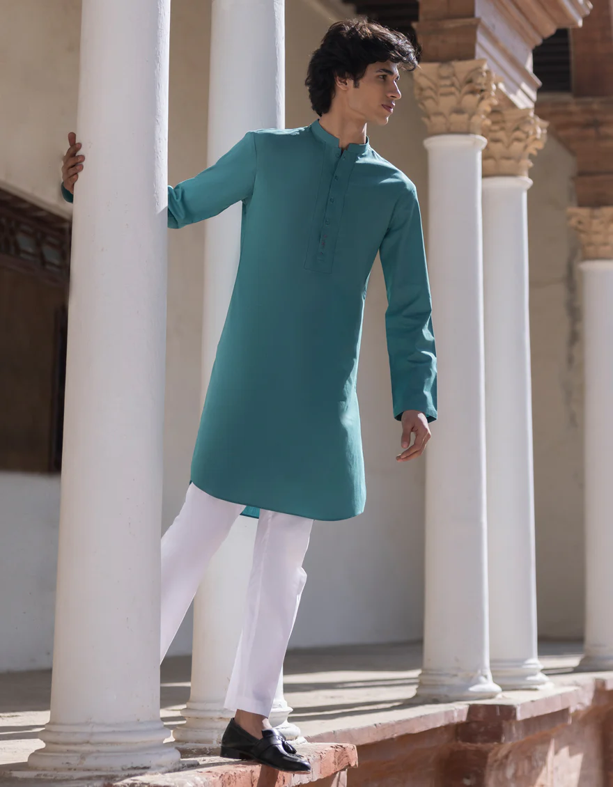 SEA GREEN COTTON KURTA | JTK-S-US-38686/S22/JJ8213-CL - Image 3