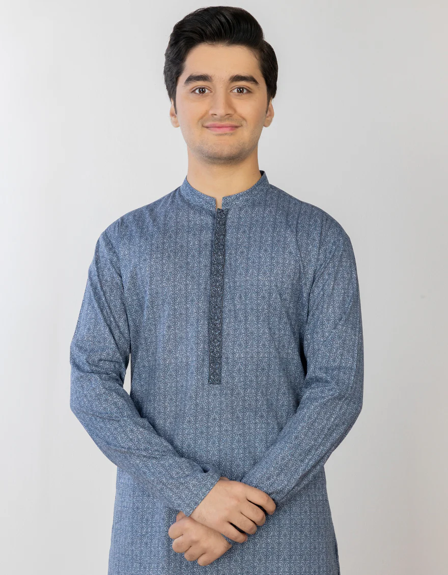 BLUE COTTON KURTA | JTK-S-US-38723/S23/JJ8771-SF - Image 3