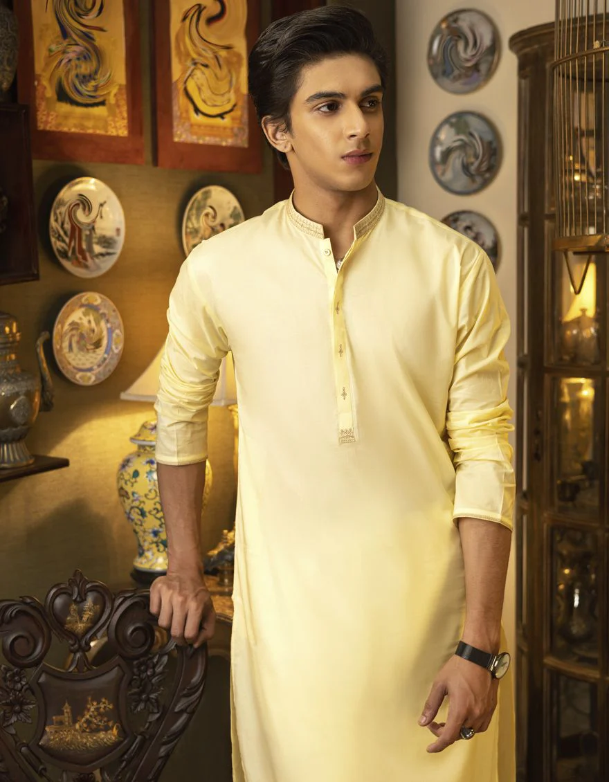 PALE YELLOW KURTA | JTK-S-US-39276/S22/JJ7546-SF - Image 3