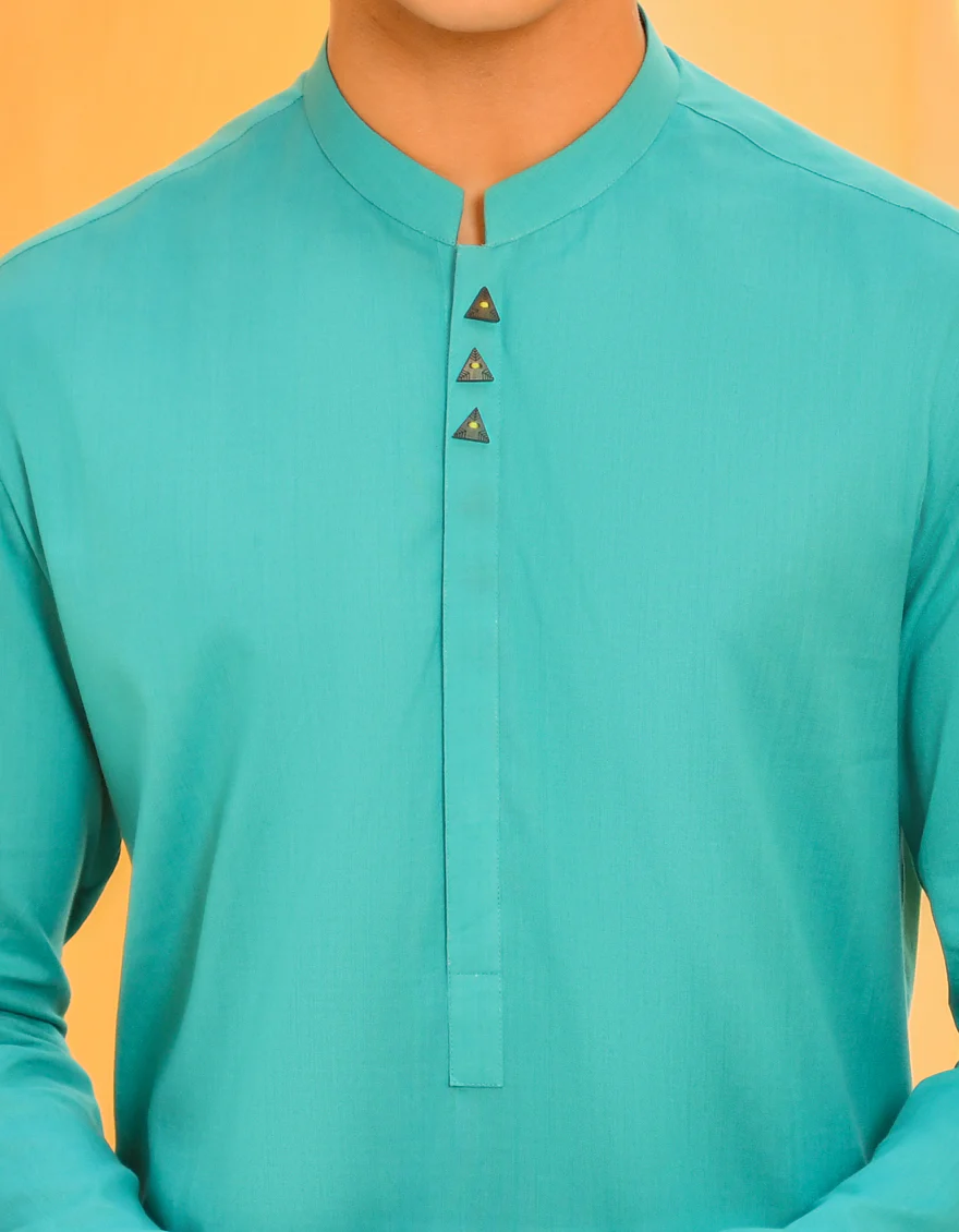 AQUA GREEN COTTON KURTA | JTK-S-US-40276/S22/DMR3137-PN - Image 2