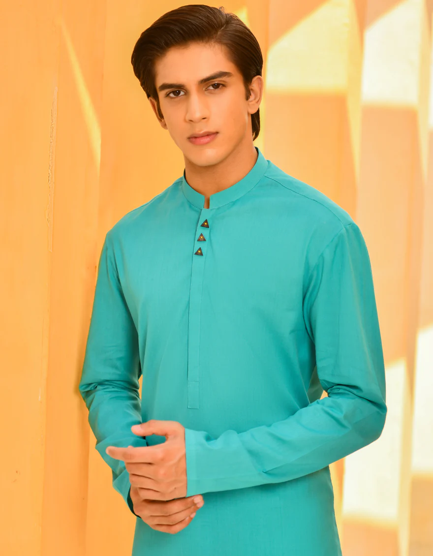 AQUA GREEN COTTON KURTA | JTK-S-US-40276/S22/DMR3137-PN - Image 3
