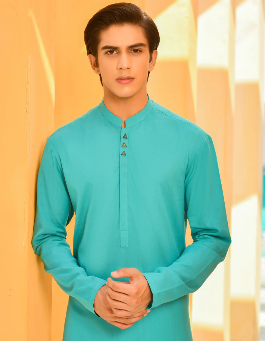 AQUA GREEN COTTON KURTA | JTK-S-US-40276/S22/DMR3137-PN - Image 4