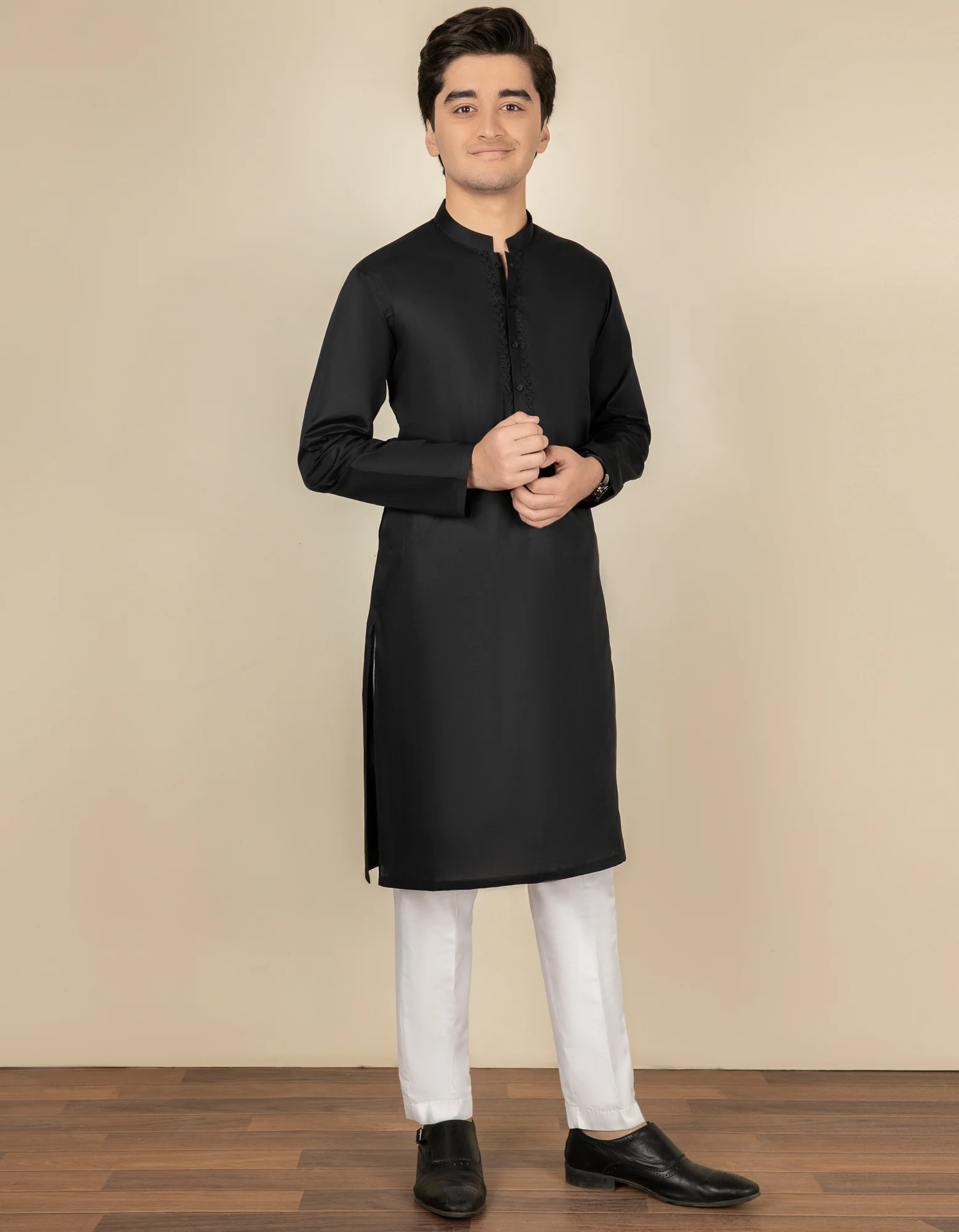 BLACK COTTON KURTA | JTK-S-US-41134/S22/JJ7546-SF - Image 4