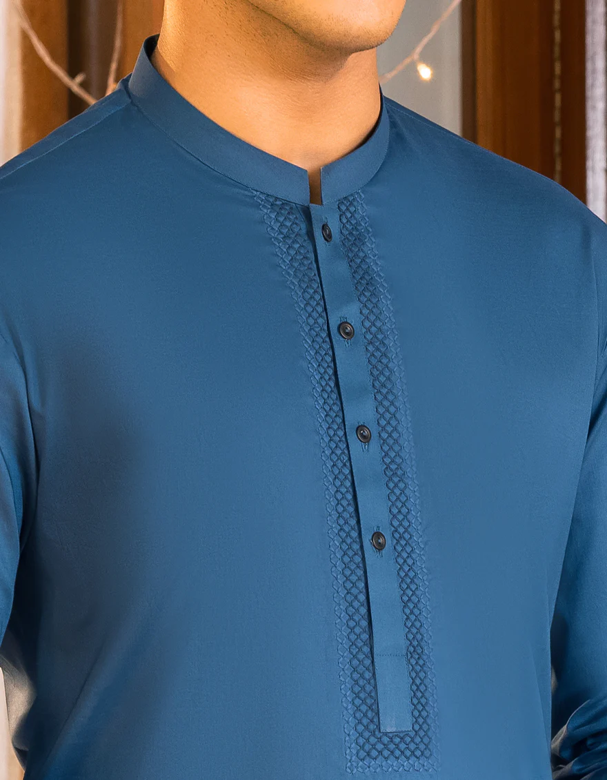 TEAL BLUE COTTON KURTA | JTK-S-US-41159/A22/JJ7546-SF - Image 2