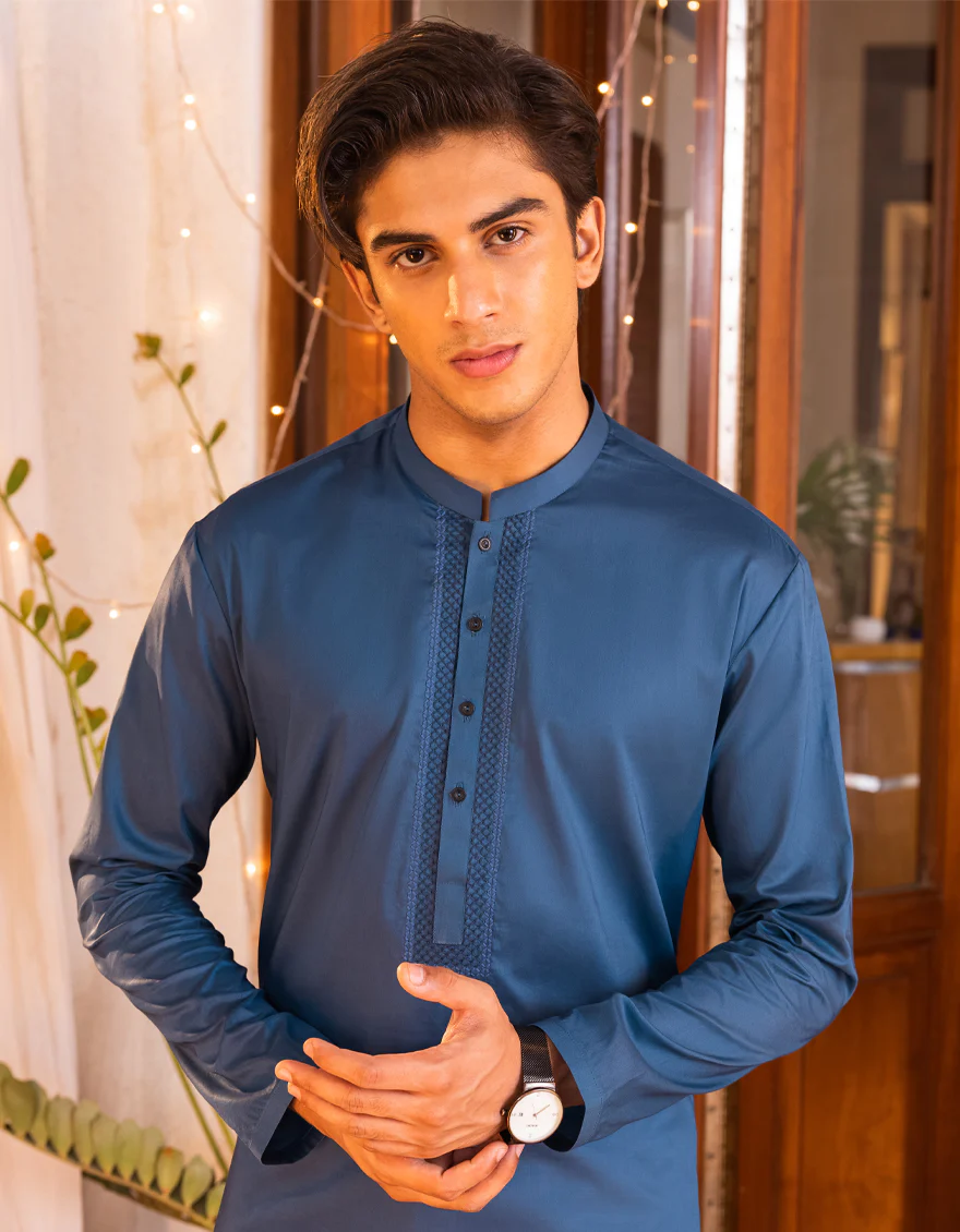TEAL BLUE COTTON KURTA | JTK-S-US-41159/A22/JJ7546-SF - Image 3