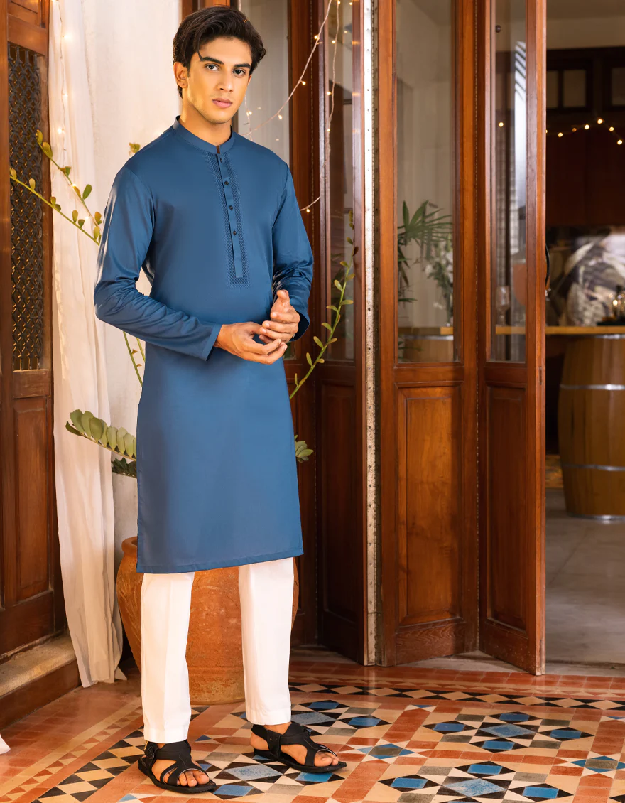 TEAL BLUE COTTON KURTA | JTK-S-US-41159/A22/JJ7546-SF - Image 4