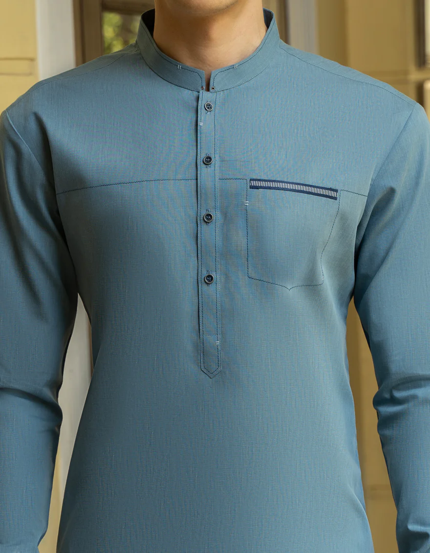 PALE BLUE BLENDED KURTA | JTK-S-US-46048/S23/JJ8213-CL - Image 2