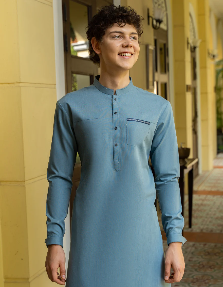 PALE BLUE BLENDED KURTA | JTK-S-US-46048/S23/JJ8213-CL - Image 3