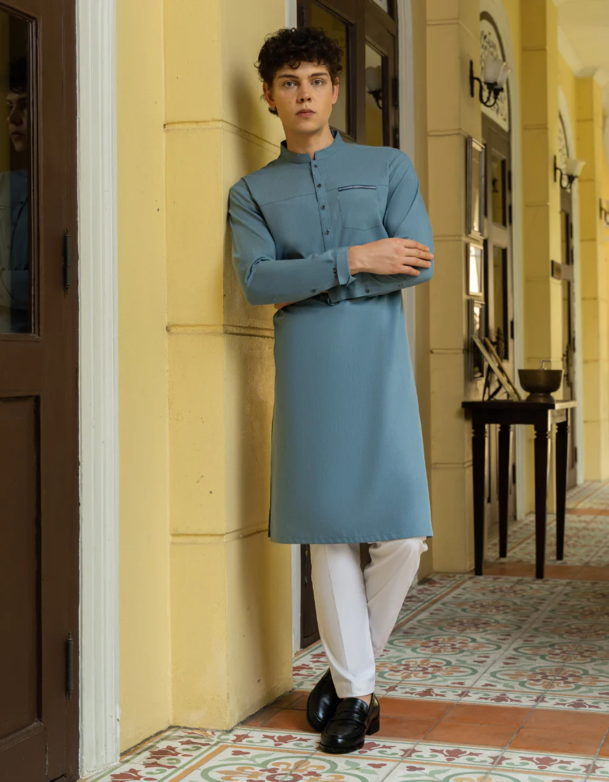 PALE BLUE BLENDED KURTA | JTK-S-US-46048/S23/JJ8213-CL - Image 4