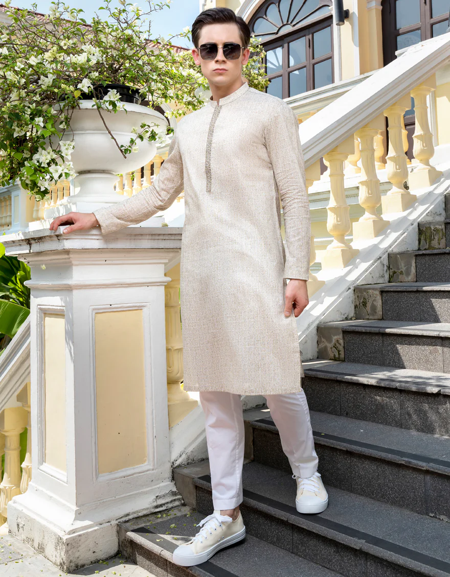 OFF WHITE COTTON KURTA | JTK-S-US-46086/S23/JJ8771-SF - Image 4