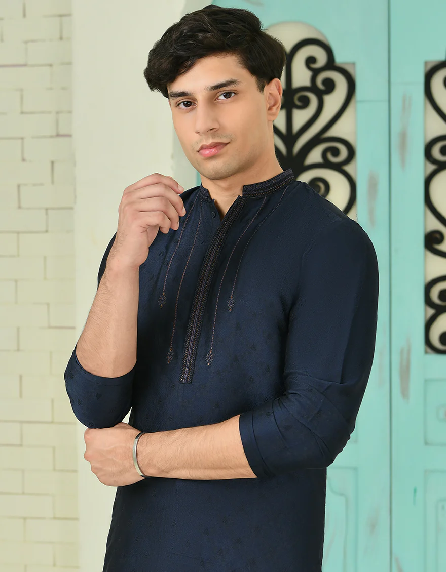 NAVY BLUE BLENDED SPECIAL KURTA | JTK-SP-A-45464/S24/JJ1071-FL - Image 2