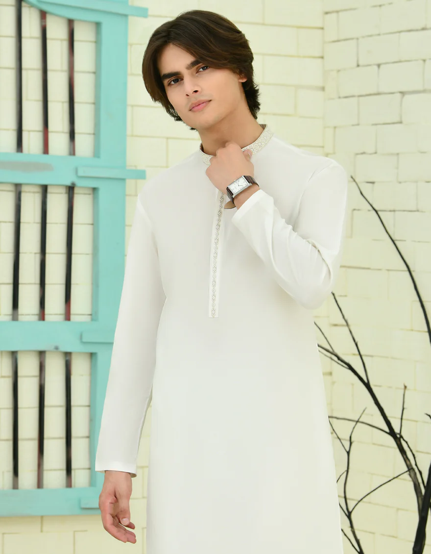 WHITE BLENDED KURTA | JTK-SP-A-45465/S24/JJ9286-FL - Image 2