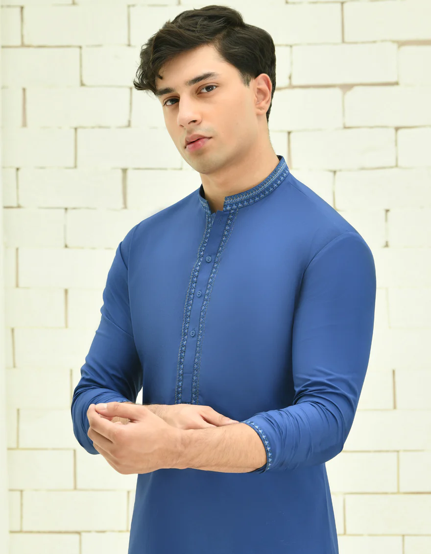 BLUE BLENDED KURTA | JTK-SP-A-45468/S24/JJ9286-FL - Image 2