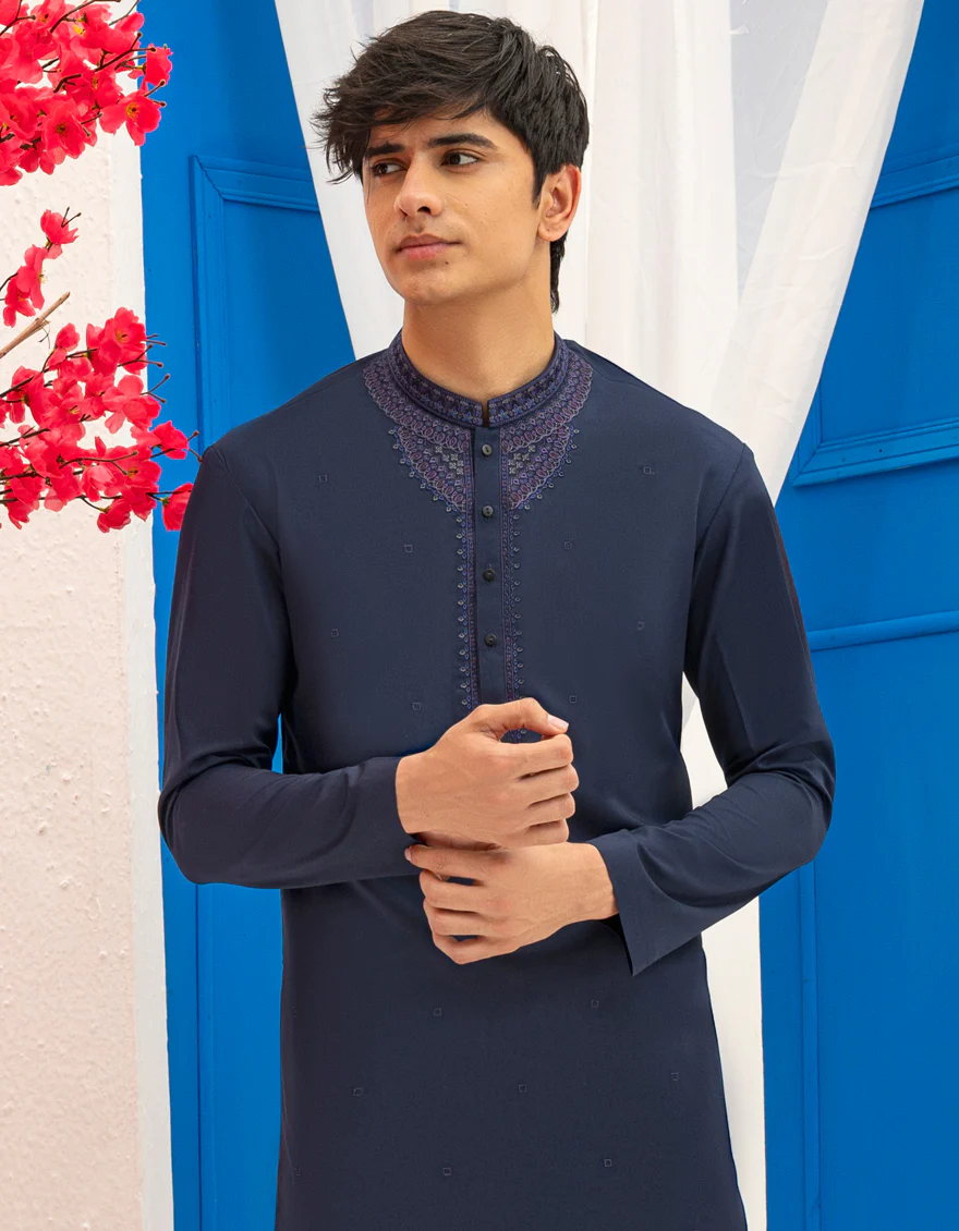 NAVY BLUE BLENDED SPECIAL KURTA | JTK-SP-A-45529/S25/J - Image 3