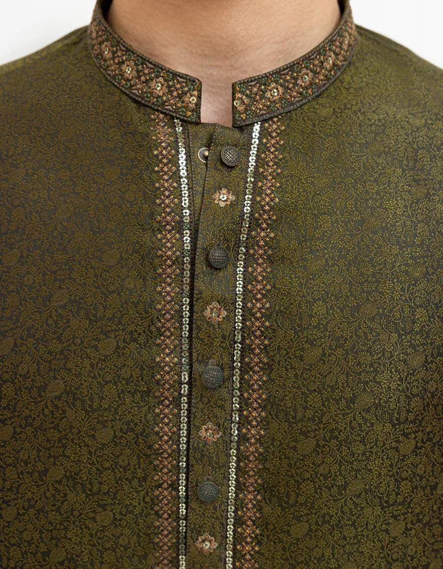 MEHNDI GREEN BLENDED SPECIAL KURTA | JTK-SP-A-50052/S25/JJ9971-FL - Image 2