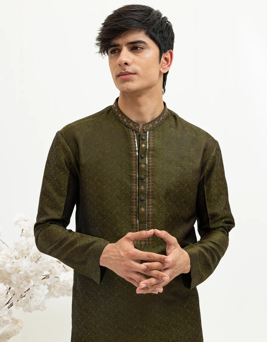 MEHNDI GREEN BLENDED SPECIAL KURTA | JTK-SP-A-50052/S25/JJ9971-FL - Image 3