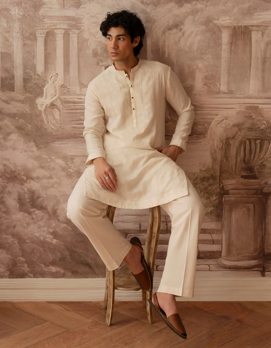 IVORY BLENDED SPECIAL KURTA | JTK-SP-A-50130/S25/JJ9699-FL - Image 2