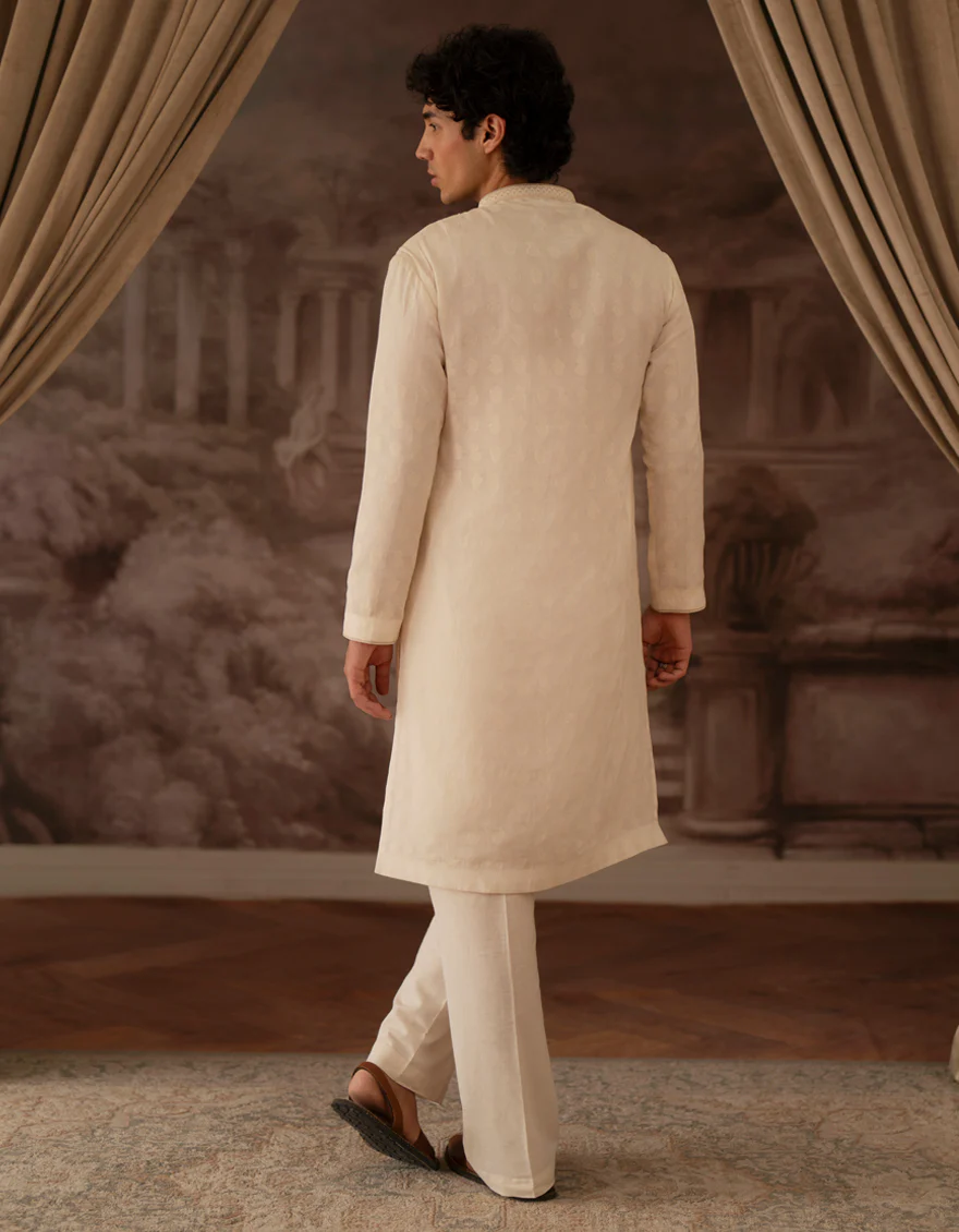 IVORY BLENDED SPECIAL KURTA | JTK-SP-A-50130/S25/JJ9699-FL - Image 3
