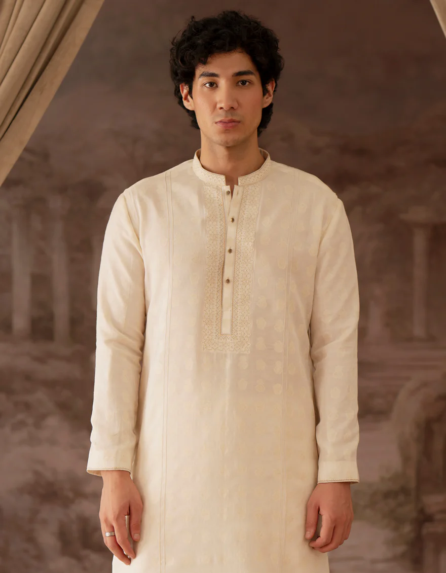 IVORY BLENDED SPECIAL KURTA | JTK-SP-A-50130/S25/JJ9699-FL - Image 4