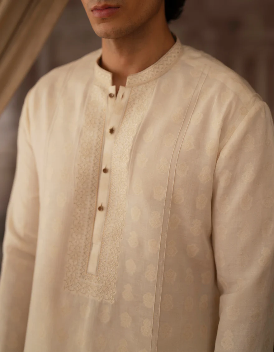 IVORY BLENDED SPECIAL KURTA | JTK-SP-A-50130/S25/JJ9699-FL - Image 5