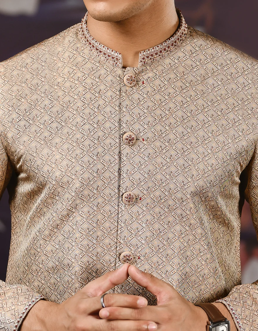 BEIGE JAMAWAR KURTA | JTK-SP-US-35893/S22/JJ8201-FL - Image 2
