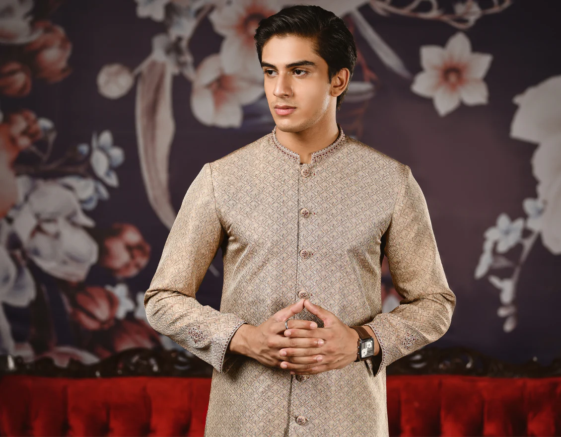 BEIGE JAMAWAR KURTA | JTK-SP-US-35893/S22/JJ8201-FL - Image 4