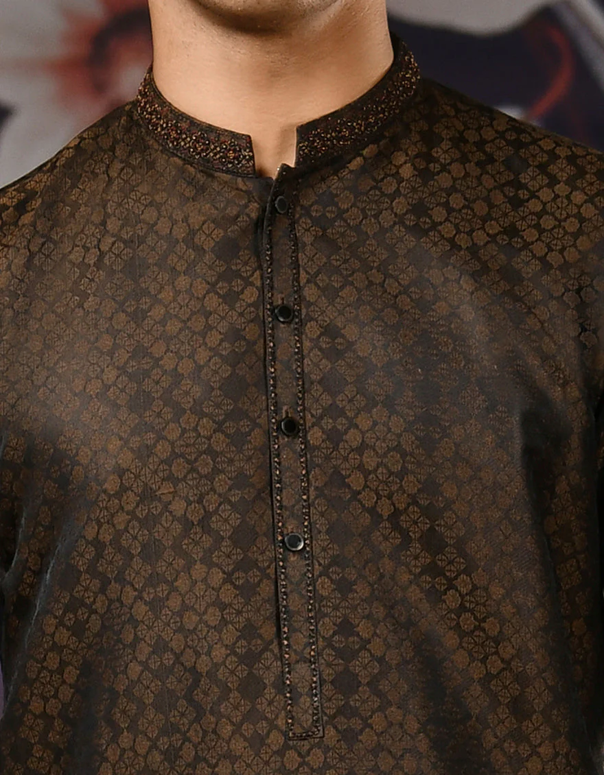 DARK BROWN JAMAWAR SPECIAL KURTA | JTK-SP-US-41112/S22/JJ8109-FL - Image 2
