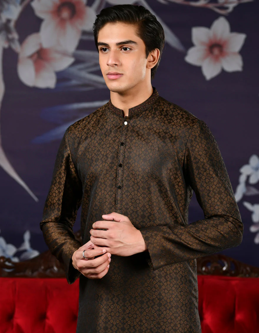 DARK BROWN JAMAWAR SPECIAL KURTA | JTK-SP-US-41112/S22/JJ8109-FL - Image 3