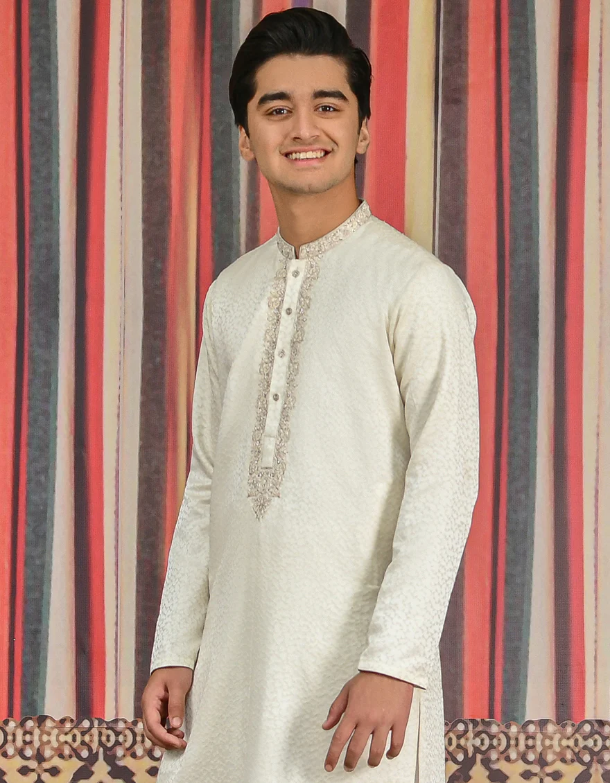 OFF WHITE BLENDED KURTA | JTK-SP-US-42307/S22/JJ8140-FL - Image 2
