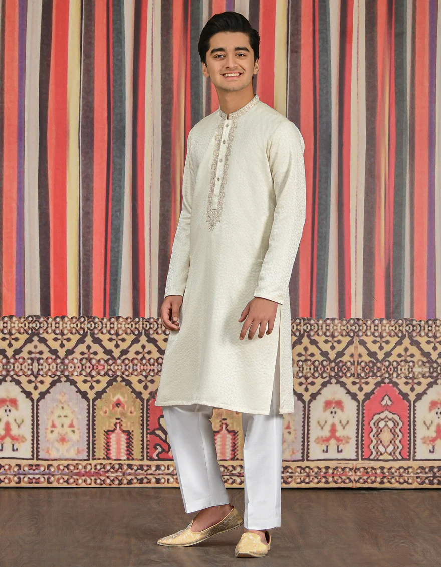 OFF WHITE BLENDED KURTA | JTK-SP-US-42307/S22/JJ8140-FL - Image 3