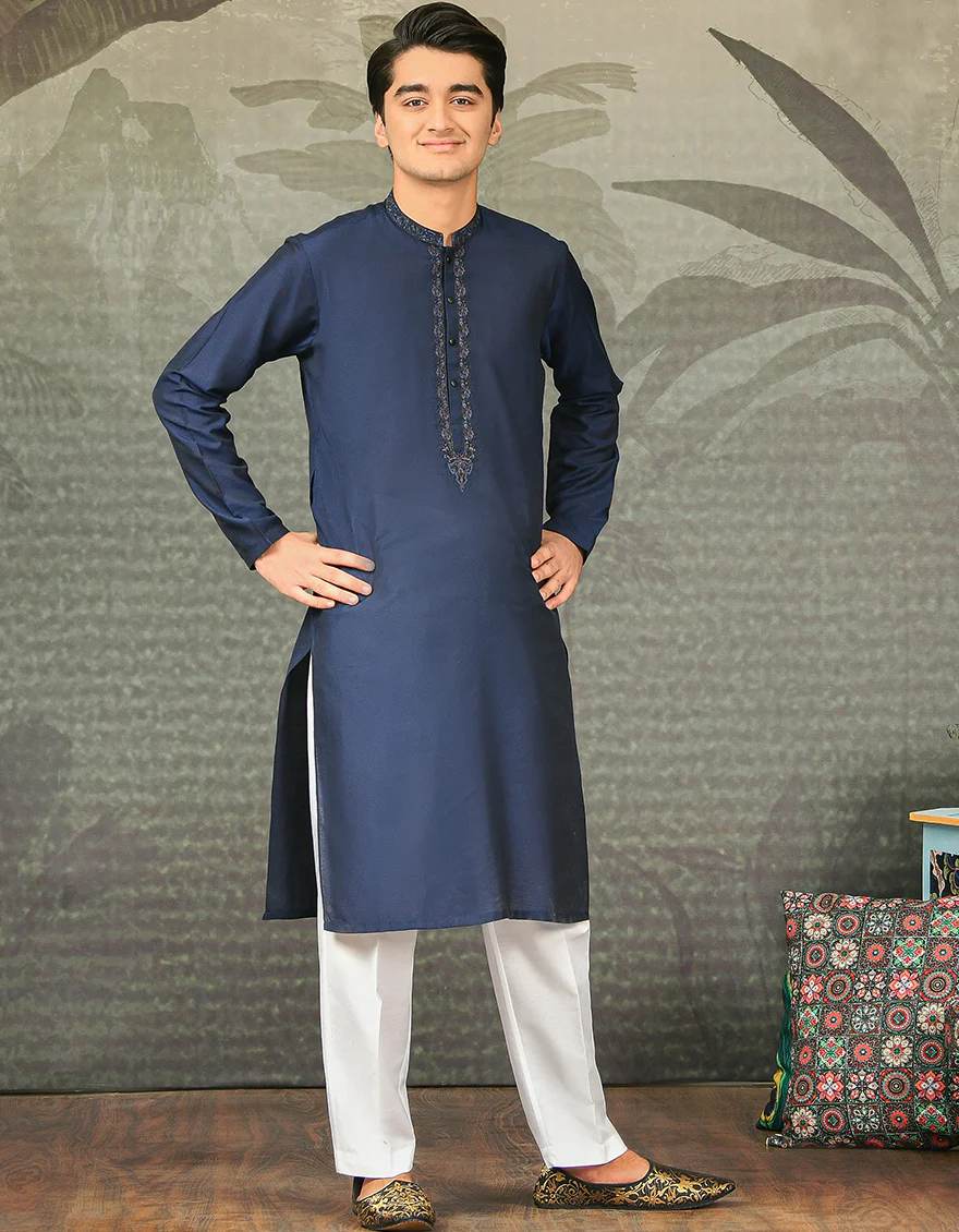 NAVY BLUE BLENDED SPECIAL KURTA | JTK-SP-US-42369/S21/JJ8139-FL - Image 2