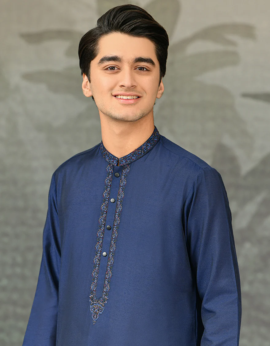 NAVY BLUE BLENDED SPECIAL KURTA | JTK-SP-US-42369/S21/JJ8139-FL - Image 3