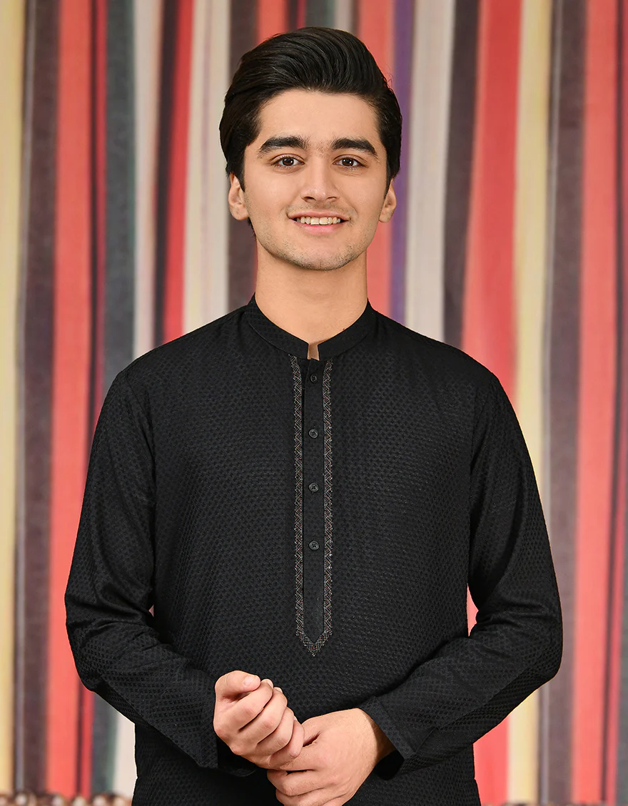 BLACK BLENDED KURTA | JTK-SP-US-43038/S21/JJ8141-FL - Image 2