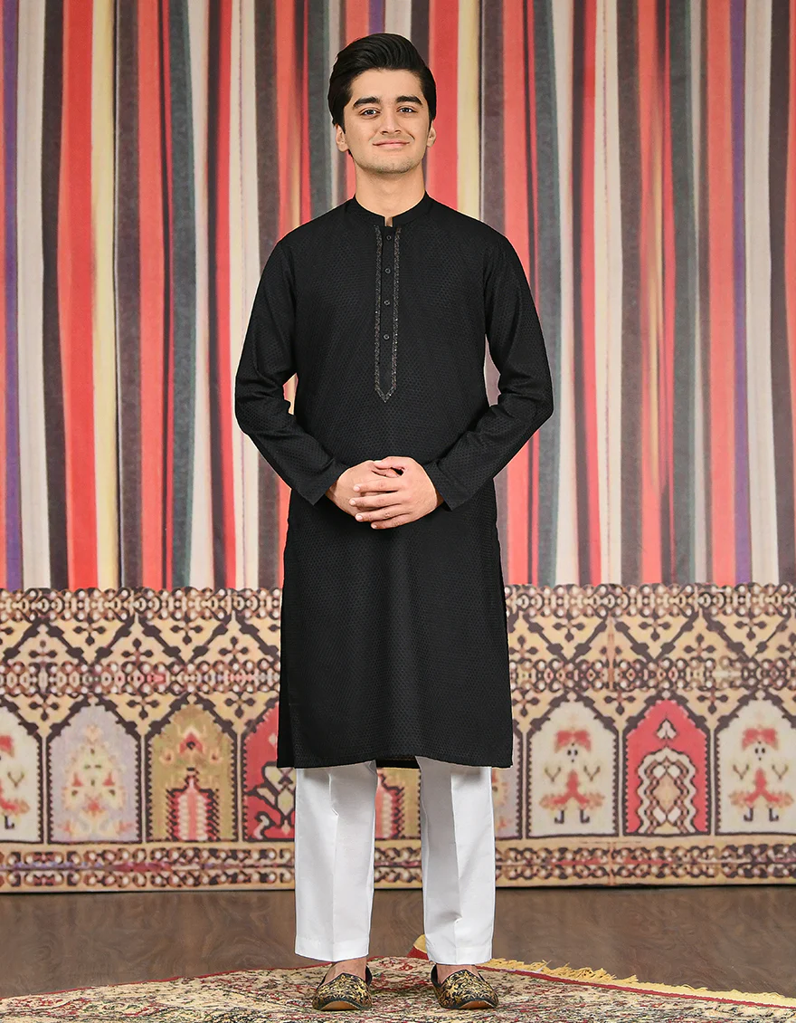 BLACK BLENDED KURTA | JTK-SP-US-43038/S21/JJ8141-FL - Image 3