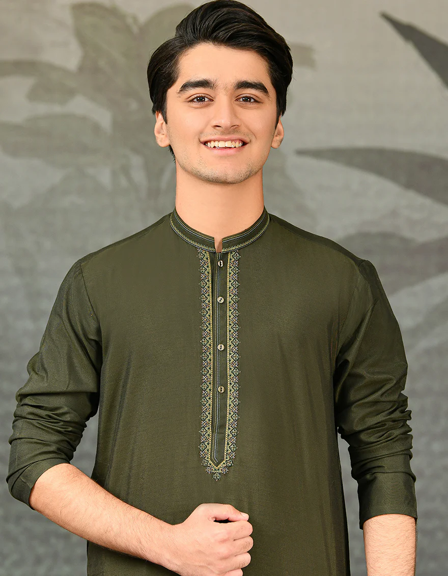 DARK GREEN BLENDED SPECIAL KURTA | JTK-SP-US-44005/S22/JJ8139-FL - Image 2