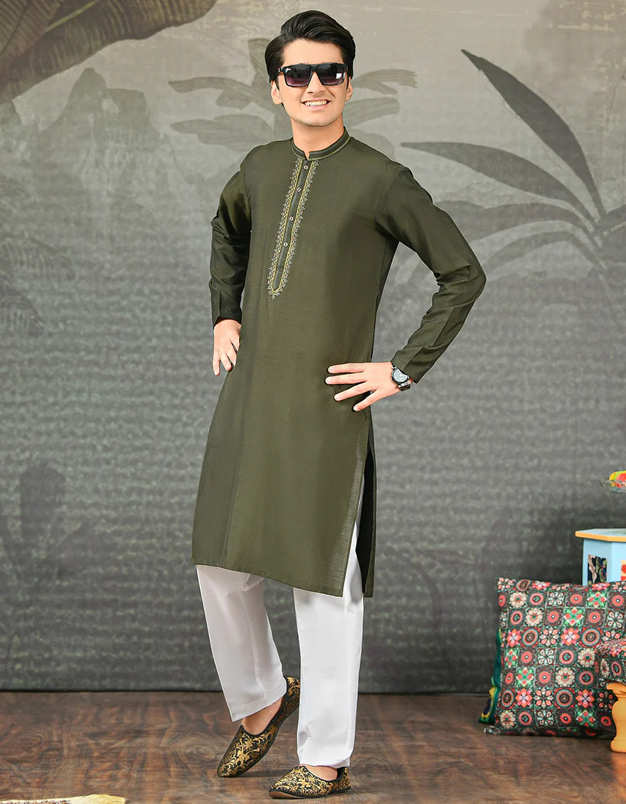 DARK GREEN BLENDED SPECIAL KURTA | JTK-SP-US-44005/S22/JJ8139-FL - Image 3