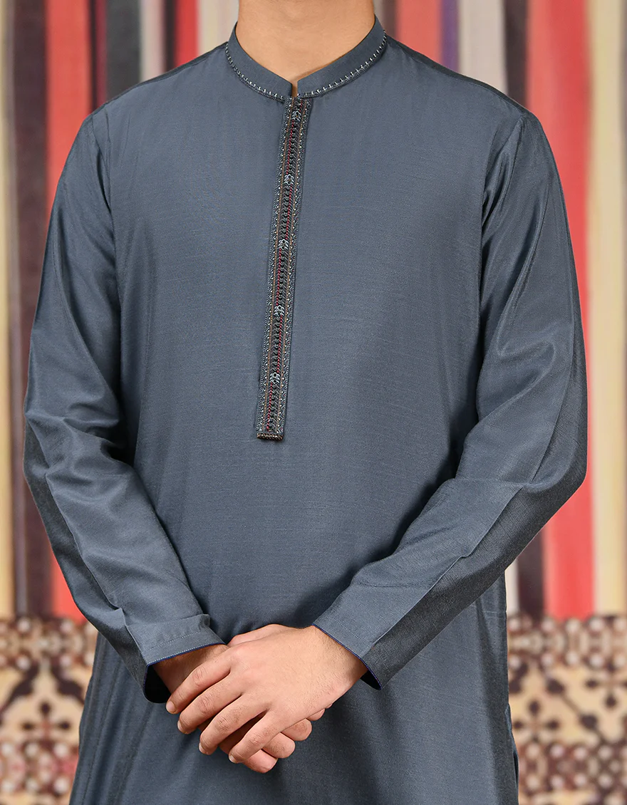 DARK GREY BLENDED KURTA | JTK-SP-US-44007/S21/JJ8139-FL - Image 2