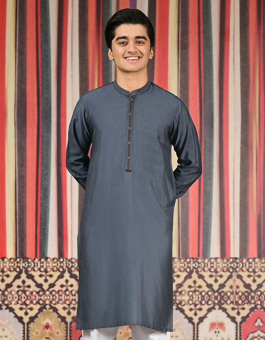 DARK GREY BLENDED KURTA | JTK-SP-US-44007/S21/JJ8139-FL - Image 3