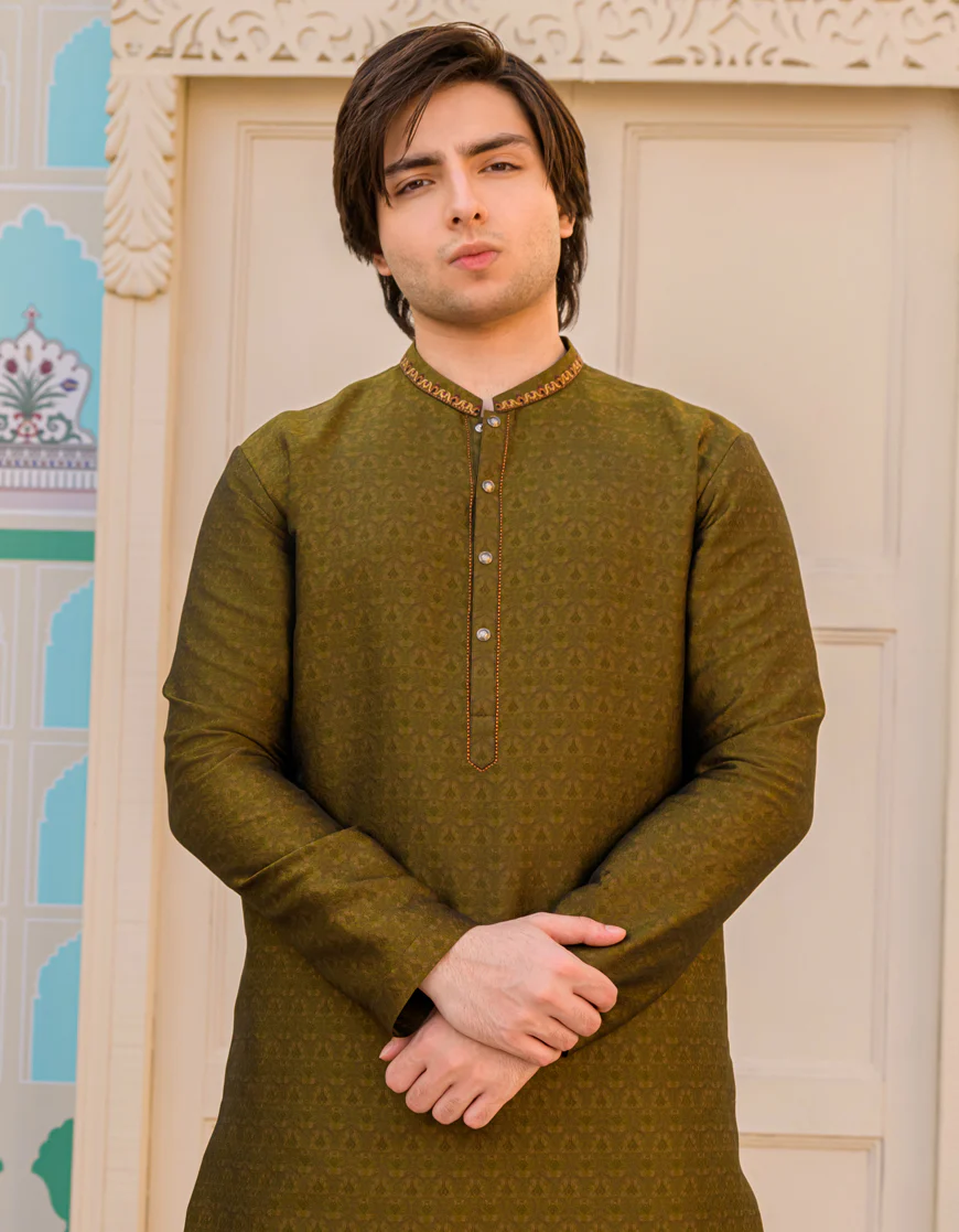 DARK GREEN KURTA | JTK-SP-US-44240/A23/JJ8444-FL - Image 3