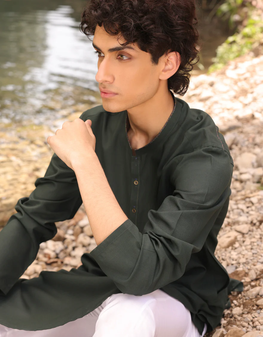 GREEN KURTA | JTK-US-04-43256 - Image 2