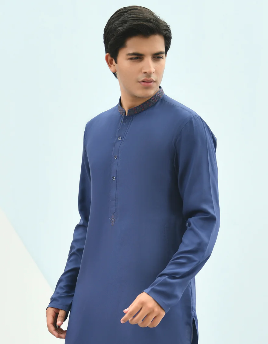 BLUE VISCOSE KURTA | JTK-US-44137/A22/JJ8274-SF - Image 3
