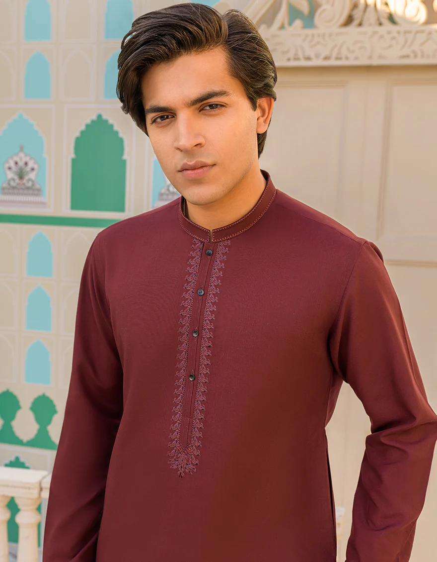 MAROON BLENDED KURTA | JTK-US-44229/A23/JJ8791-SF - Image 2