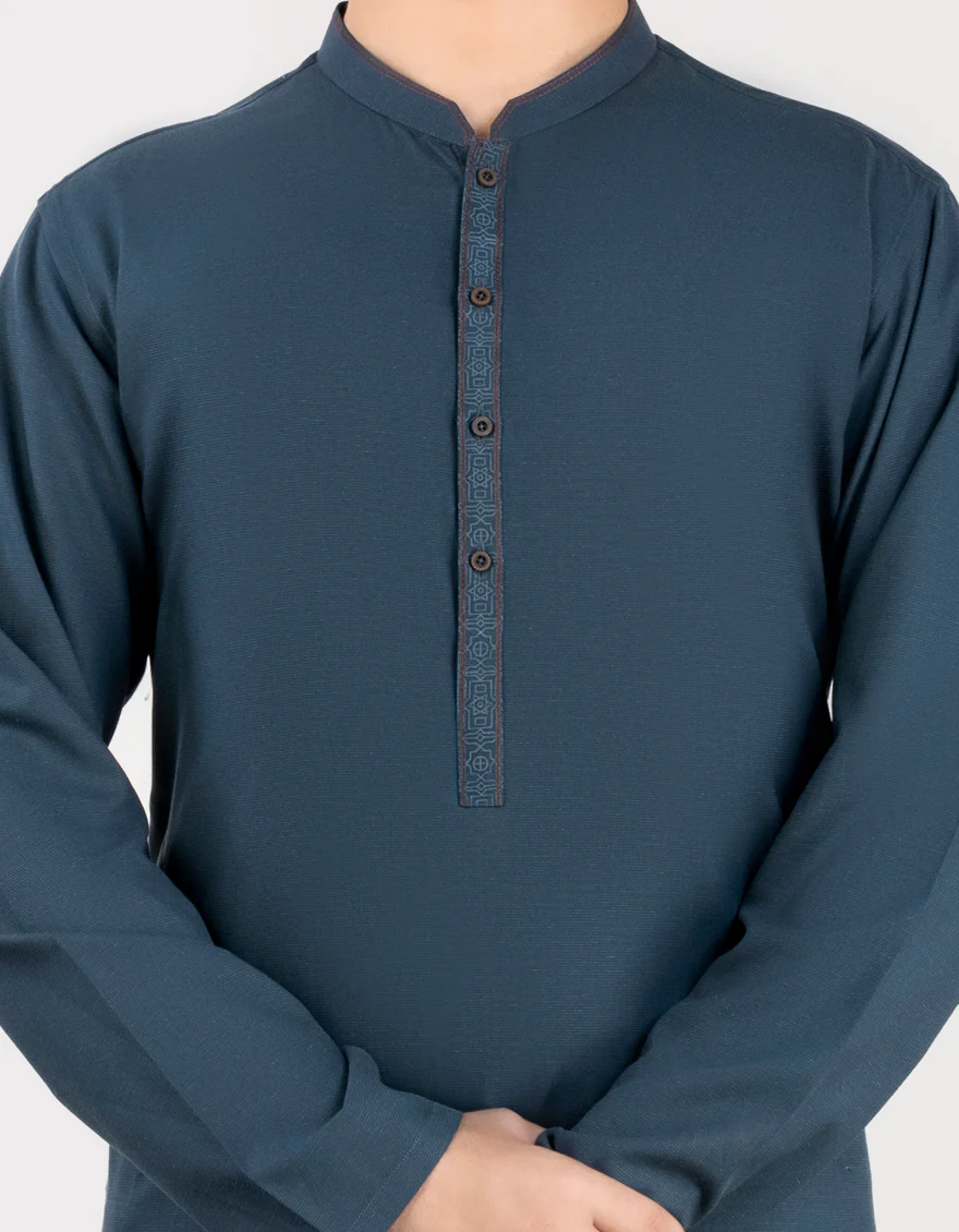 TEAL BLUE BLENDED KURTA | JTK-US-44289/A23/JJ8831-CL - Image 2