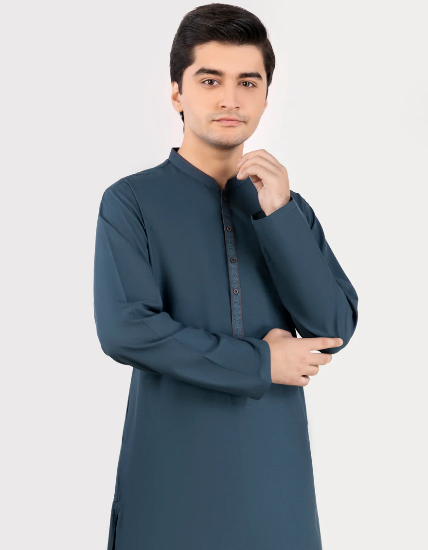 TEAL BLUE BLENDED KURTA | JTK-US-44289/A23/JJ8831-CL - Image 3