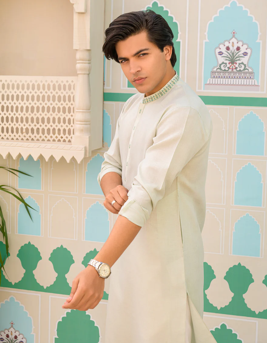 LIGHT GREEN BLENDED KURTA | JTK-US-45124/A23/JJ8832-FL - Image 3