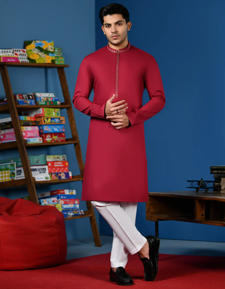 DULL RED COTTON KURTA | JTK-W-34564/S23/JJ8673-SF - Image 3
