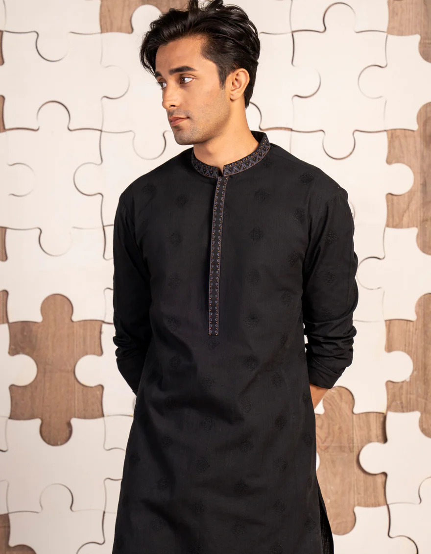 BLACK COTTON KURTA | JTK-W-34847/S24/JJ9631-FL - Image 2