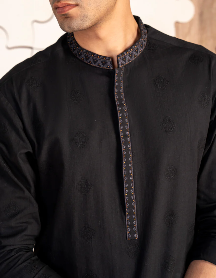 BLACK COTTON KURTA | JTK-W-34847/S24/JJ9631-FL - Image 3