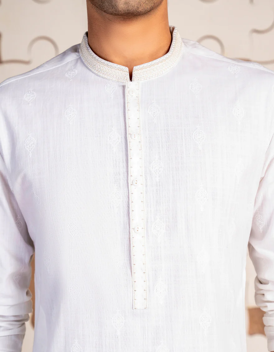 WHITE COTTON KURTA | JTK-W-34853/S24/JJ9631-FL - Image 2
